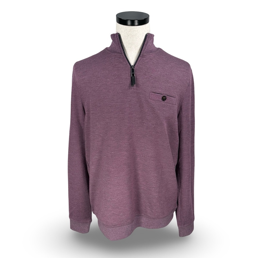 Ted Baker London Men's Heathered Burgundy Quarter Zip Pullover Sweatshirt Size 4